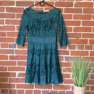 BB Dakota Dress Mini Lace-Over Slip 3/4 Sleeve Green & Black Size 6